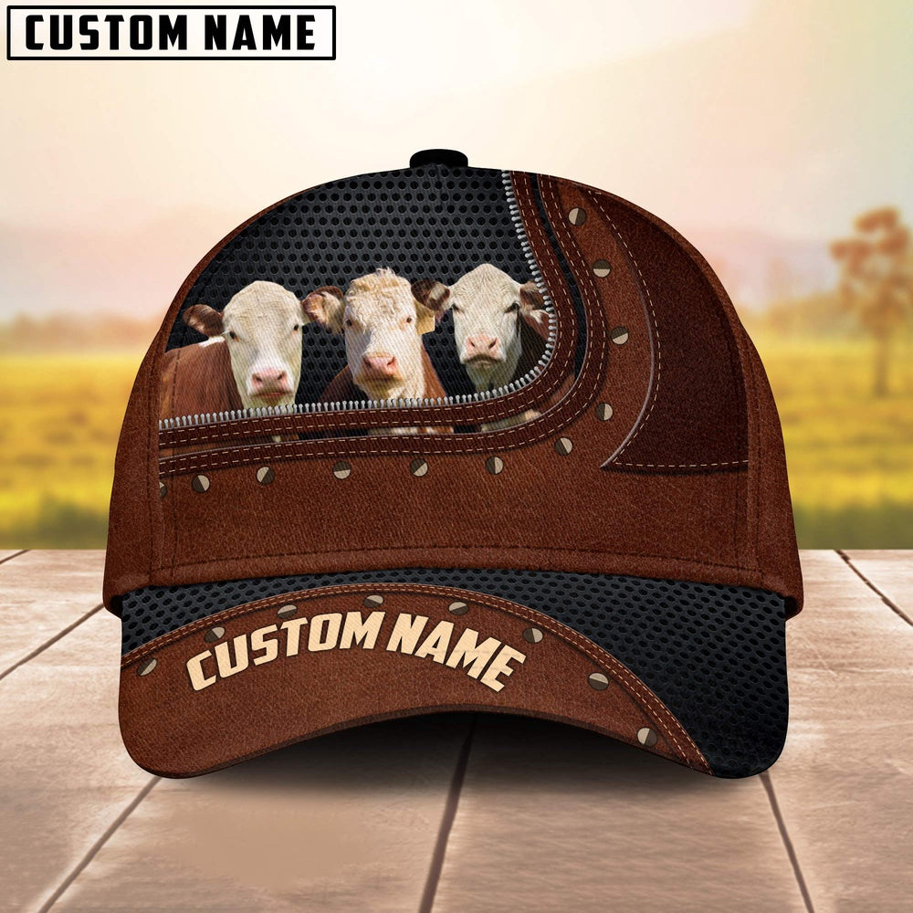 Hereford Happiness Zipper Pattern Customized Name Cap, Farmer Cap, Cap For Farmers, Best Farm Hat, Farm Use Hat