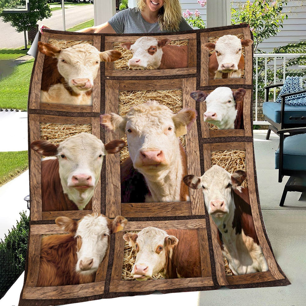 Hereford In Farm All Printed 3D Blanket, Farm Blanket, Farm Animal Blanket