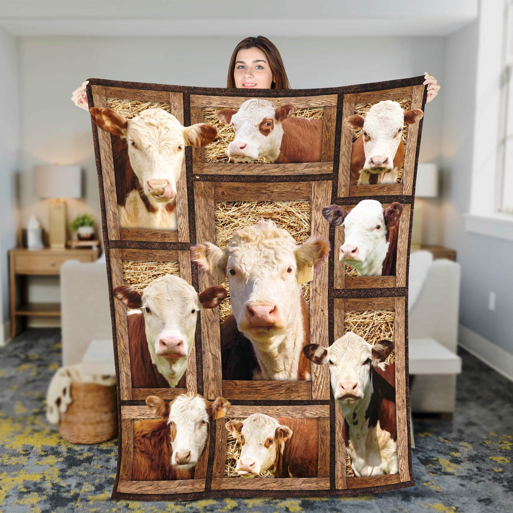 Hereford In Farm All Printed 3D Blanket, Farm Blanket, Farm Animal Blanket