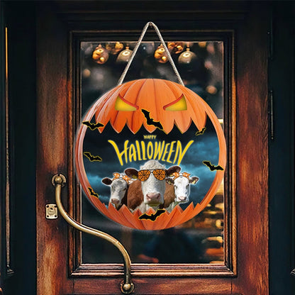 Hereford In Halloween Decoration Pumkpin Happy Halloween Wooden Sign, Farm Wood Sign, Farmhouse Decor Wooden Signs