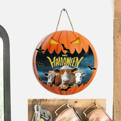 Hereford In Halloween Decoration Pumkpin Happy Halloween Wooden Sign, Farm Wood Sign, Farmhouse Decor Wooden Signs