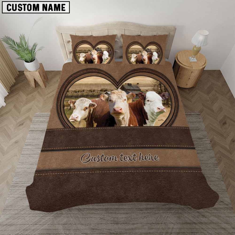 Hereford In Heart Custom Name Bedding Set, Farm Bedding Set, Farmhouse Bedding Set