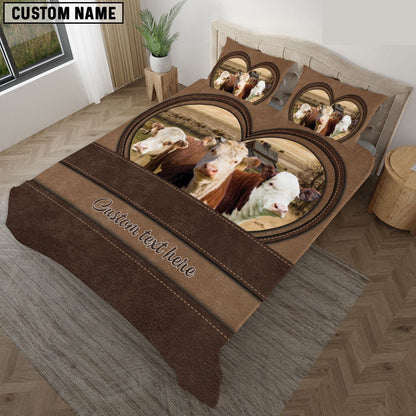Hereford In Heart Custom Name Bedding Set, Farm Bedding Set, Farmhouse Bedding Set