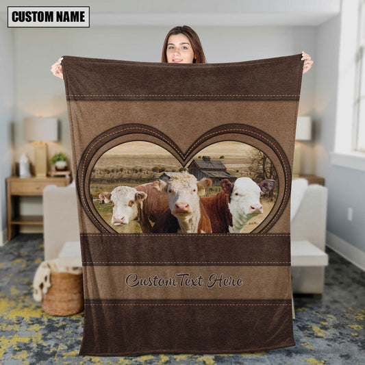 Hereford In Heart Personalized Name Blanket, Farm Blanket, Farm Animal Blanket