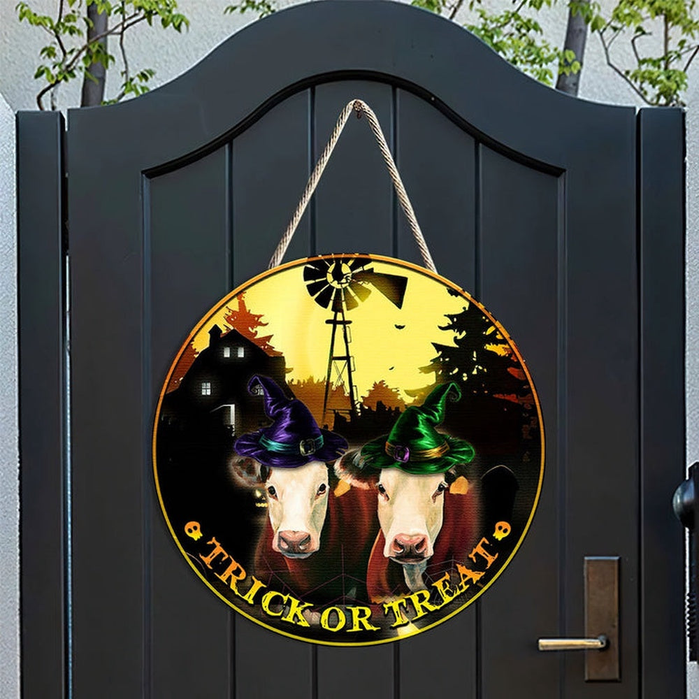 Hereford In Trick Or Treat Happy Halloween Wooden Sign, Farm Wood Sign, Farmhouse Decor Wooden Signs