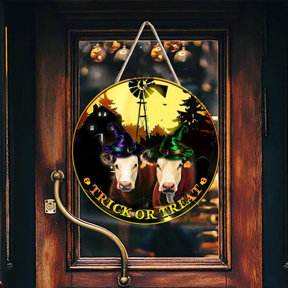 Hereford In Trick Or Treat Happy Halloween Wooden Sign, Farm Wood Sign, Farmhouse Decor Wooden Signs
