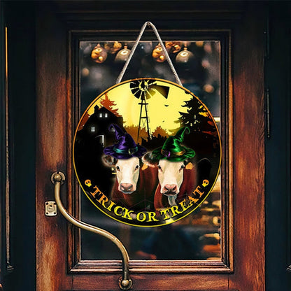 Hereford In Trick Or Treat Happy Halloween Wooden Sign, Farm Wood Sign, Farmhouse Decor Wooden Signs