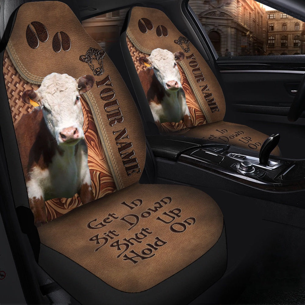 Hereford Leather Carving Customized Name Car Seat Cover, Car Seat Cover, Farm Car Seat Cover, Pet Seat Covers