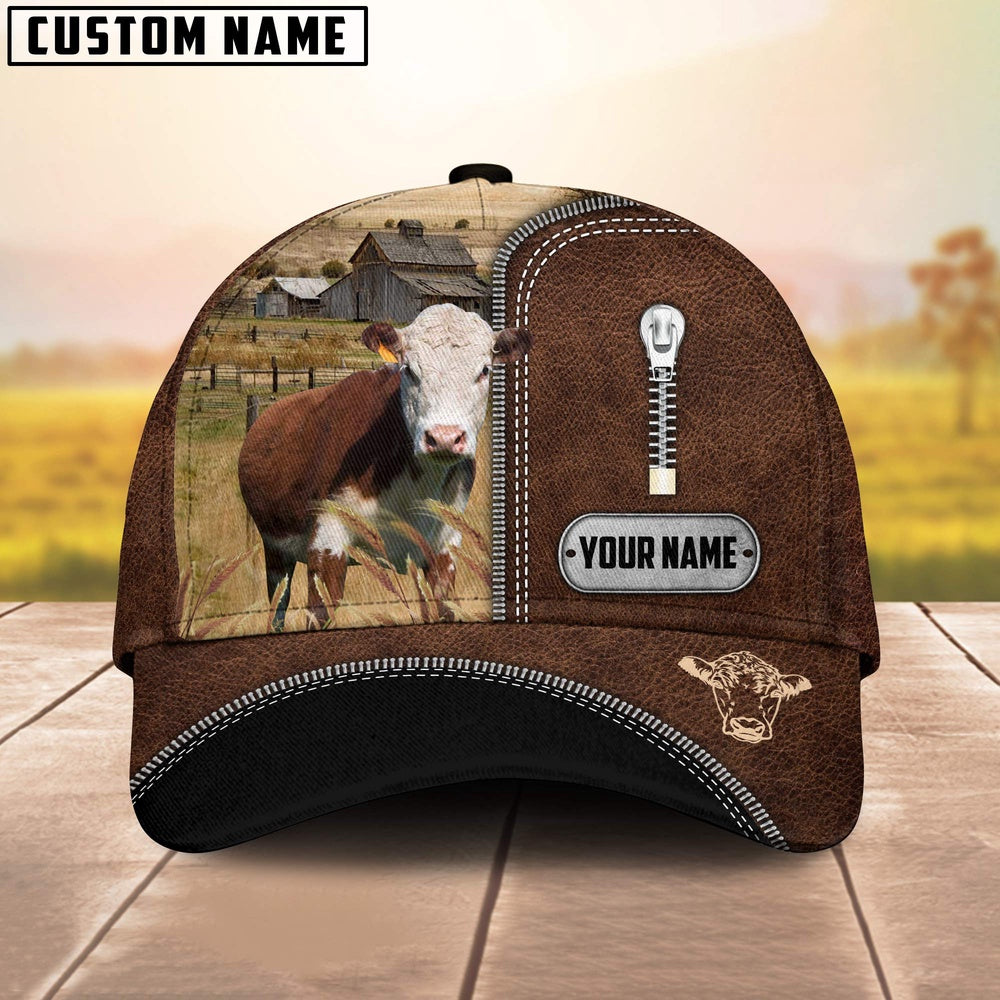 Hereford Leather Zip Pattern Customized Name Cap, Farmer Cap, Cap For Farmers, Best Farm Hat, Farm Use Hat