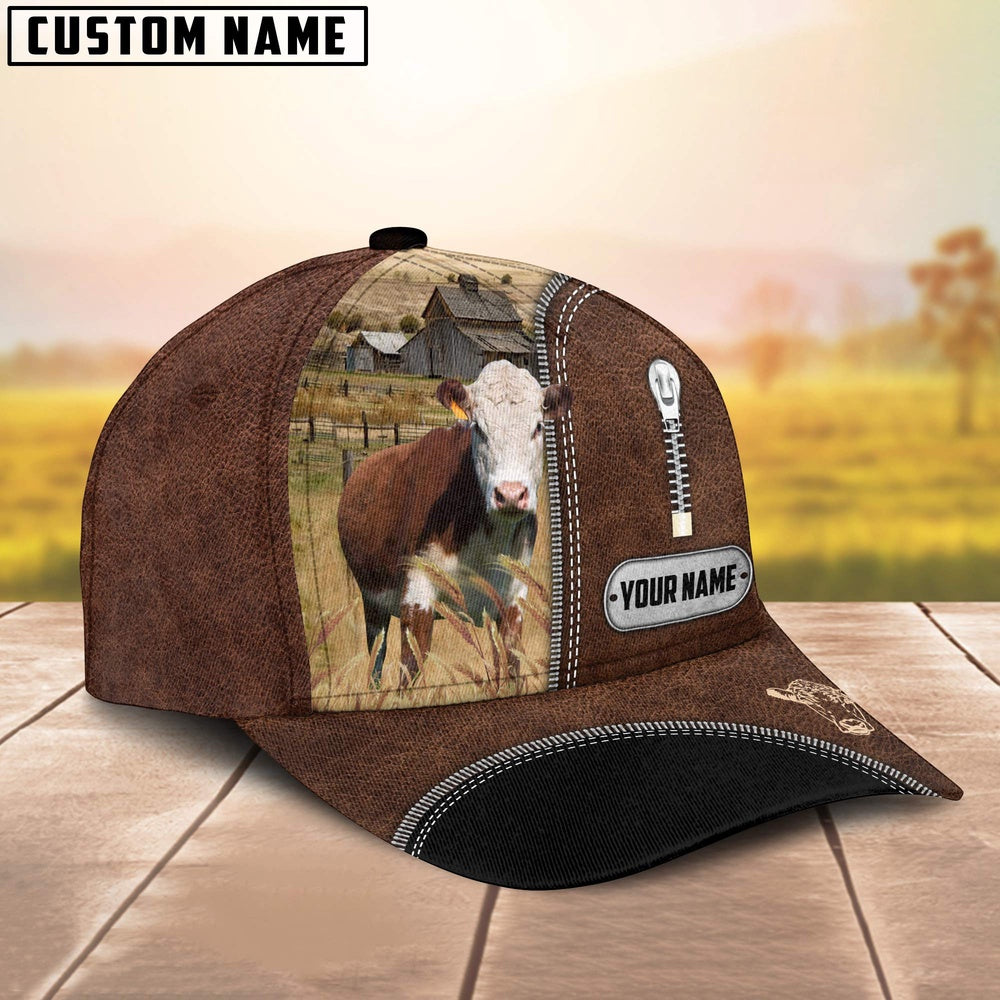 Hereford Leather Zip Pattern Customized Name Cap, Farmer Cap, Cap For Farmers, Best Farm Hat, Farm Use Hat