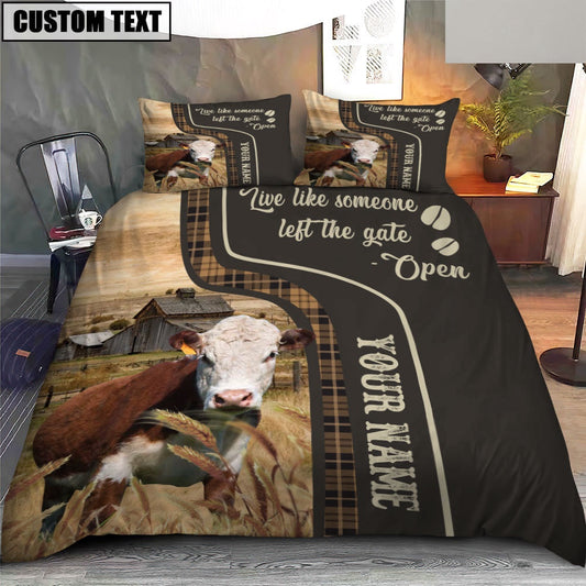 Hereford Like Someone Left The Gate Open Customized Name Bedding Set, Farm Bedding Set, Farmhouse Bedding Set