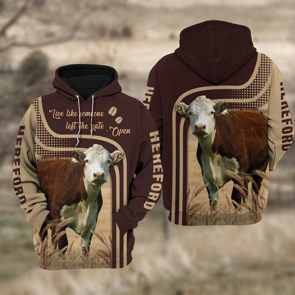 Hereford Live Like Some One All Over Printed Hoodie, Farmer Hoodie, Farm Themed Shirts, Farm Tee Shirts