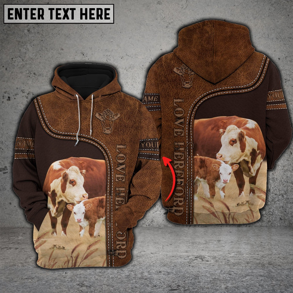 Hereford Love Baby Cattle Personalized All Over Printed Hoodie, Farmer Hoodie, Custom Farm Shirts, Farmer T Shirt
