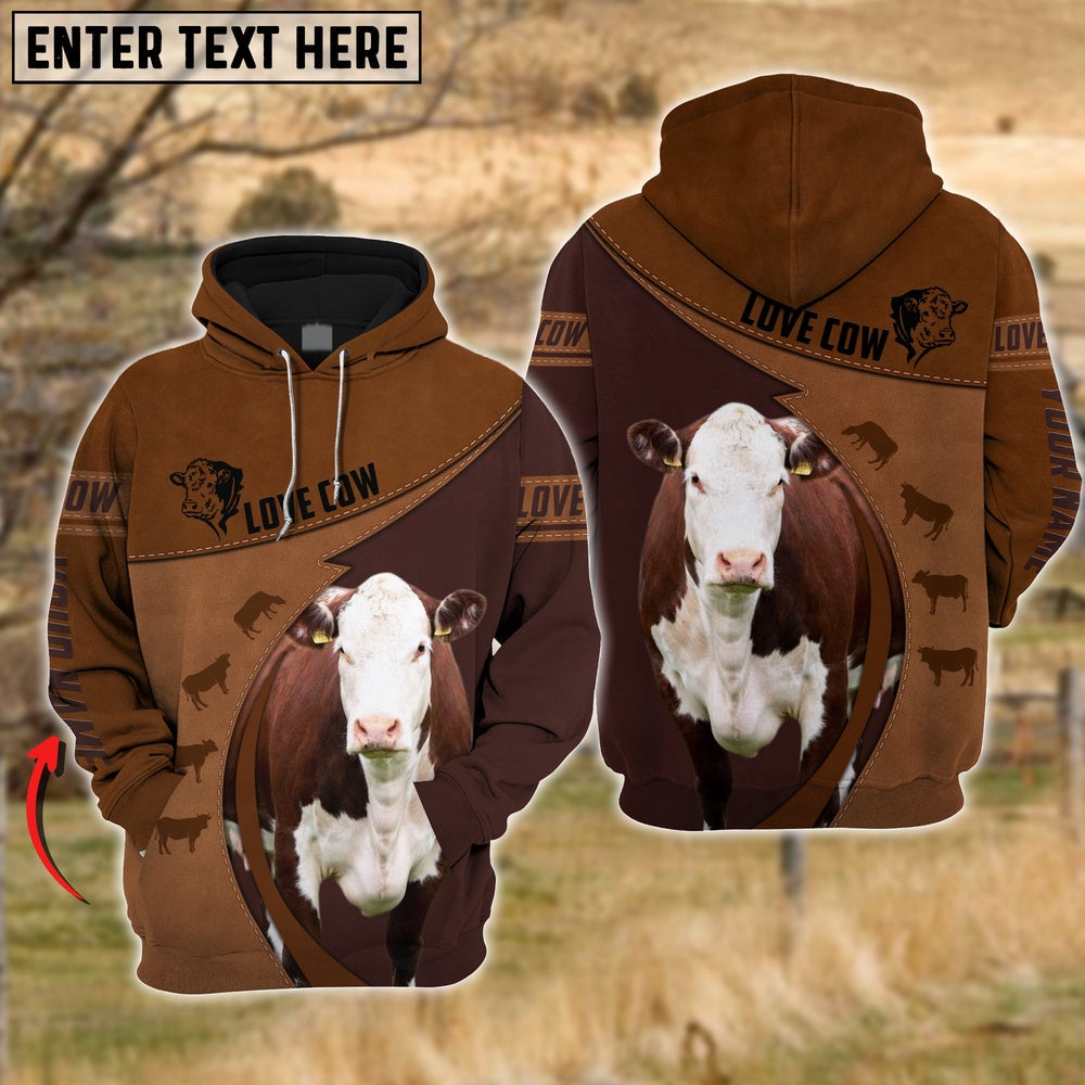 Hereford Love Cattle Leather Pattern Personalized All Over Printed Hoodie, Farmer Hoodie, Custom Farm Shirts, Farmer T Shirt