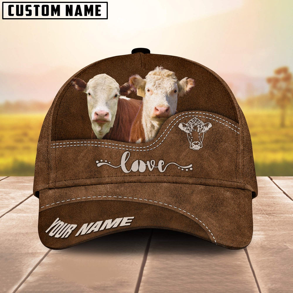 Hereford Love Leather Pattern Customized Name Cap, Farmer Cap, Cap For Farmers, Best Farm Hat, Farm Use Hat