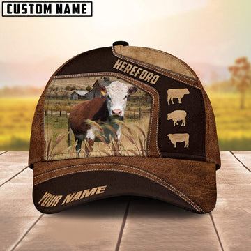 Hereford On Farm Brown Leather Pattern Customized 3D Cap, Farmer Cap, Cap For Farmers, Best Farm Hat, Farm Use Hat