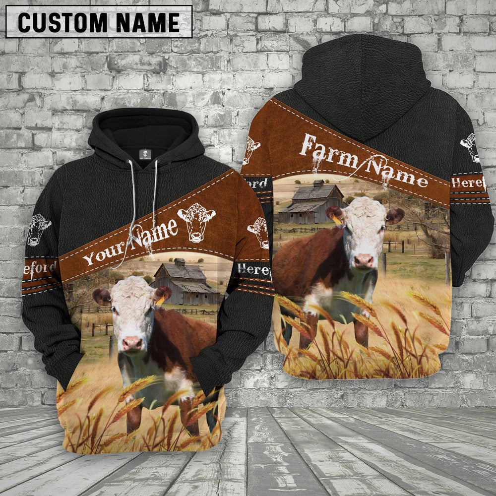 Hereford On Farms Custom Name Printed 3D Black Hoodie, Farmer Hoodie, Custom Farm Shirts, Farmer T Shirt