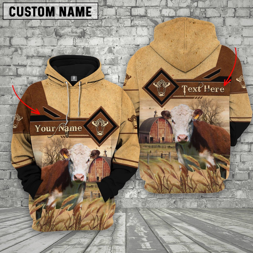 Hereford On Farms Custom Name Printed 3D Hoodie, Farmer Hoodie, Custom Farm Shirts, Farmer T Shirt