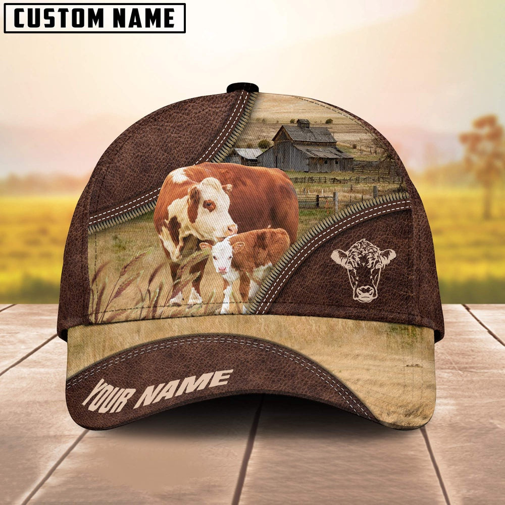 Hereford On The Farm Customized Name 3D Brown Cap, Farmer Cap, Cap For Farmers, Best Farm Hat, Farm Use Hat