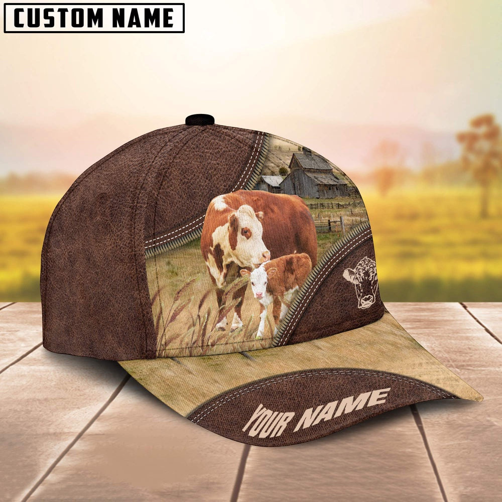 Hereford On The Farm Customized Name 3D Brown Cap, Farmer Cap, Cap For Farmers, Best Farm Hat, Farm Use Hat