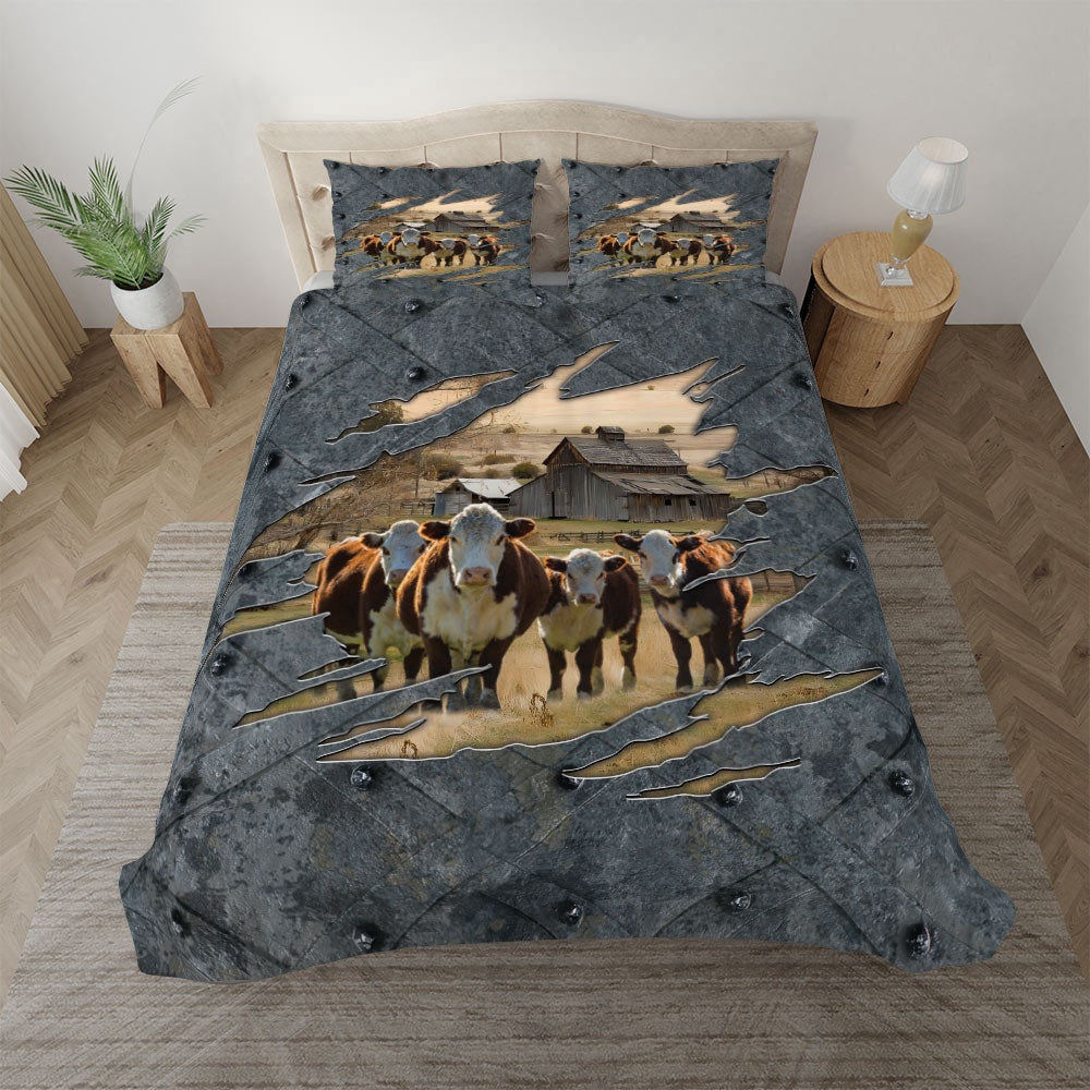 Hereford On The Farm Customized Name Bedding Set, Farm Bedding Set, Farmhouse Bedding Set