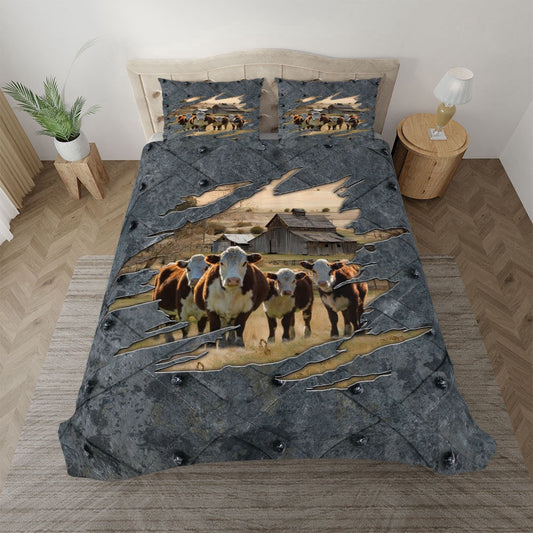 Hereford On The Farm Customized Name Bedding Set, Farm Bedding Set, Farmhouse Bedding Set