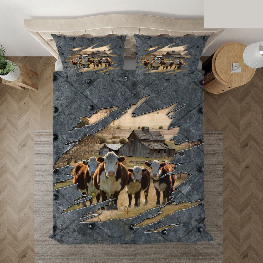 Hereford On The Farm Customized Name Bedding Set, Farm Bedding Set, Farmhouse Bedding Set