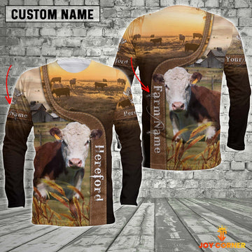 Hereford On The Farm Customized Name Brown Long Sleeve Shirt, Farmer Hoodie, Custom Farm Shirts, Farmer T Shirt