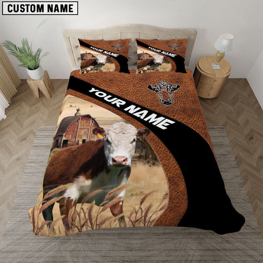 Hereford On The Farm Customized Name Red Barn Bedding Set, Farm Bedding Set, Farmhouse Bedding Set