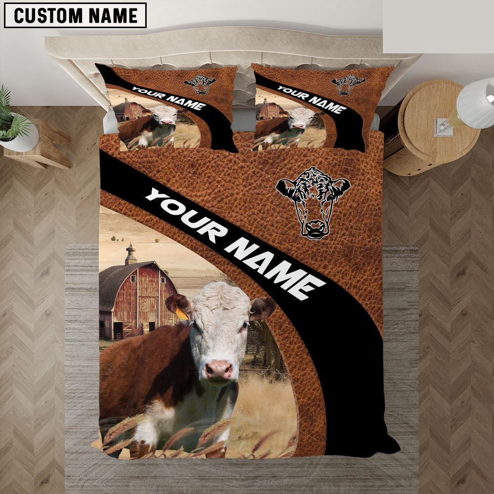 Hereford On The Farm Customized Name Red Barn Bedding Set, Farm Bedding Set, Farmhouse Bedding Set