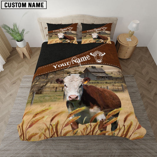 Hereford On The Field Customized Name Bedding Set, Farm Bedding Set, Farmhouse Bedding Set