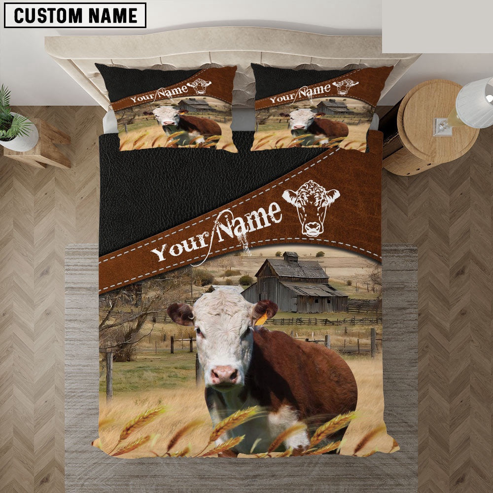 Hereford On The Field Customized Name Bedding Set, Farm Bedding Set, Farmhouse Bedding Set