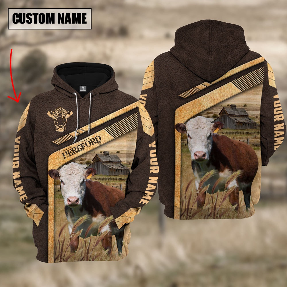 Hereford On The Meadow Custom Name Hoodie, Farmer Hoodie, Custom Farm Shirts, Farmer T Shirt