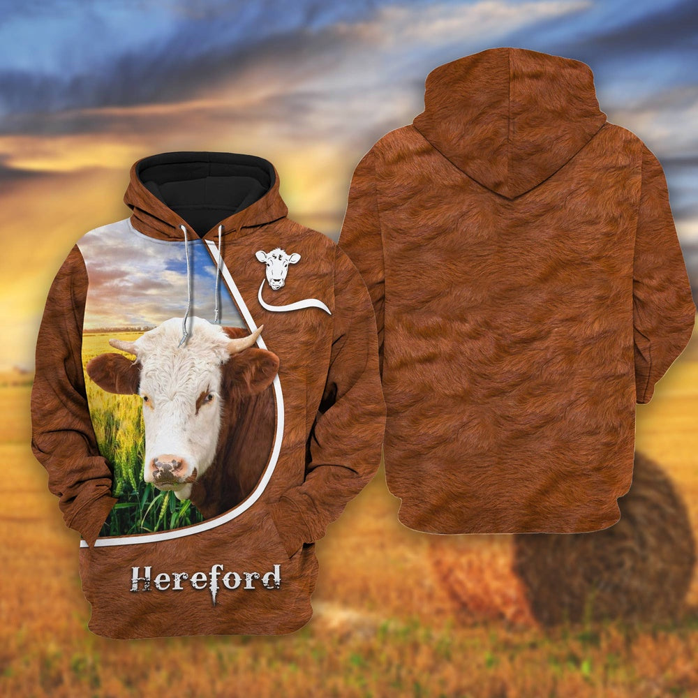 Hereford On The Wheat Field All Over Printed Shirts, Farmer Hoodie, Farm Themed Shirts, Farm Tee Shirts