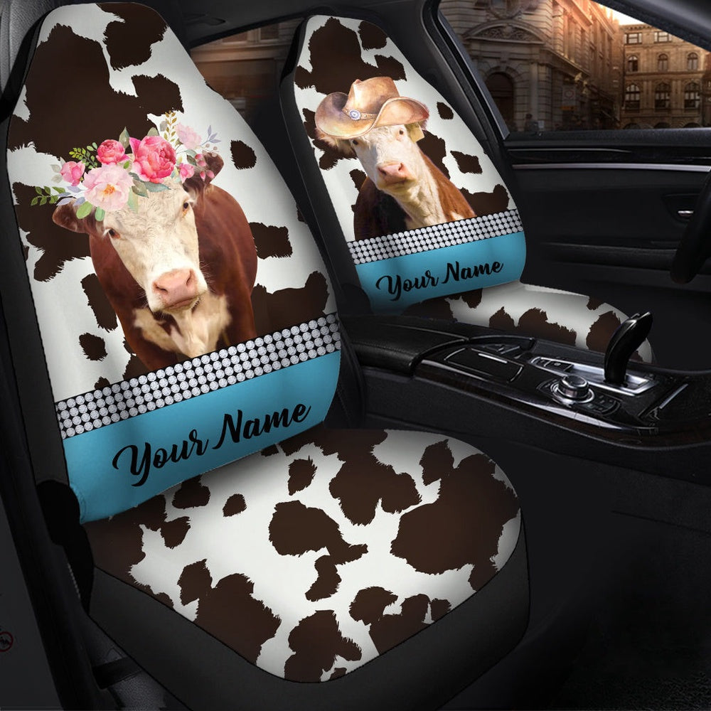 Hereford Pattern Customized Name Dairy Cow Car Seat Cover, Car Seat Cover, Farm Car Seat Cover, Pet Seat Covers