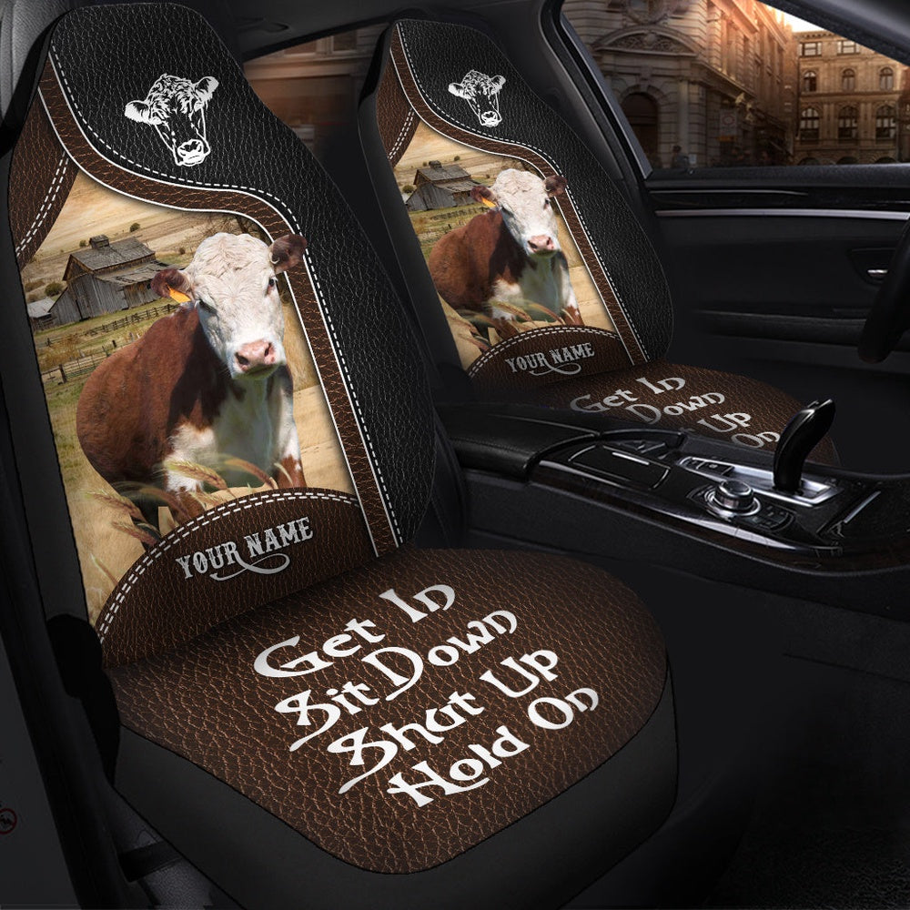 Hereford Personalized Name Black And Brown Leather Pattern Car Seat Cover, Car Seat Cover, Farm Car Seat Cover, Pet Seat Covers