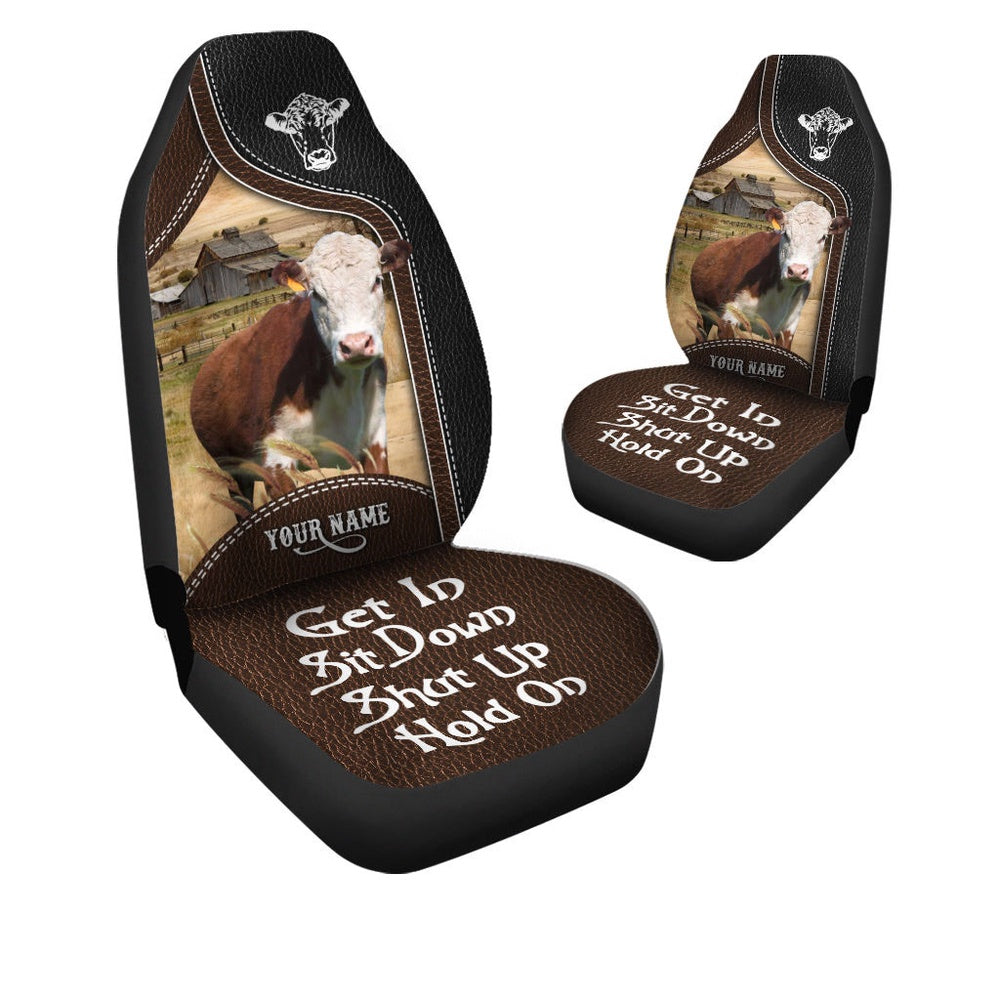 Hereford Personalized Name Black And Brown Leather Pattern Car Seat Cover, Car Seat Cover, Farm Car Seat Cover, Pet Seat Covers