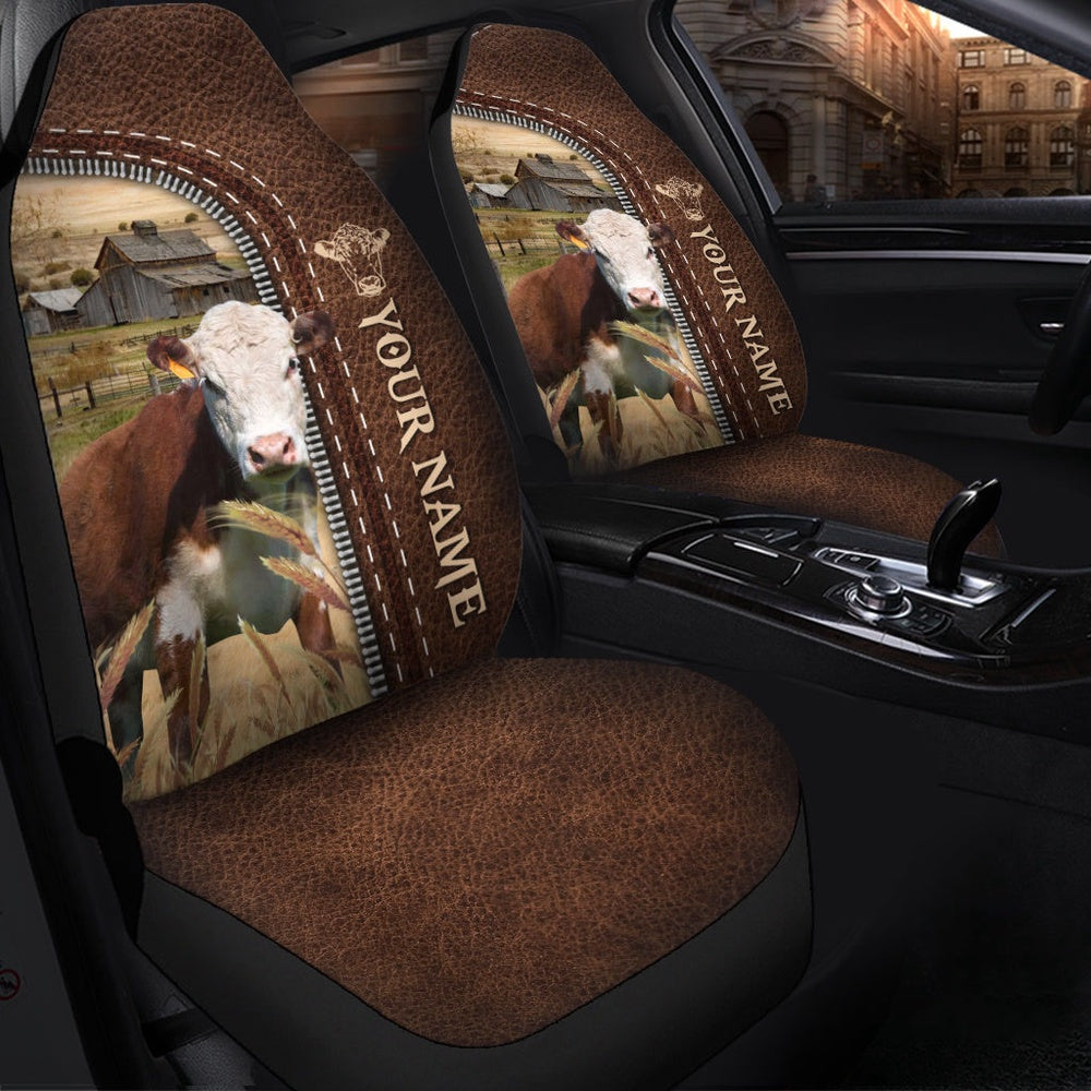 Hereford Personalized Name Leather Pattern Car Seat Cover, Car Seat Cover, Farm Car Seat Cover, Pet Seat Covers