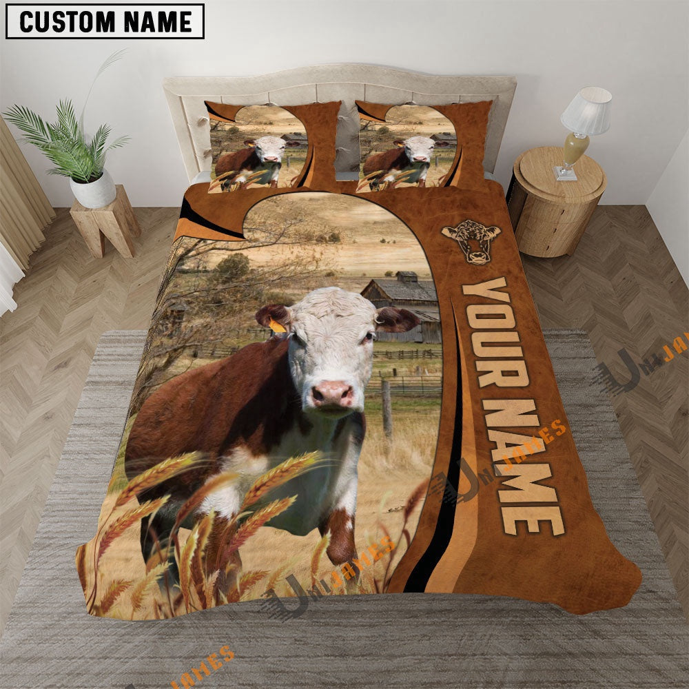 Hereford Premium Brown Pattern Bedding Set, Farm Bedding Set, Farmhouse Bedding Set