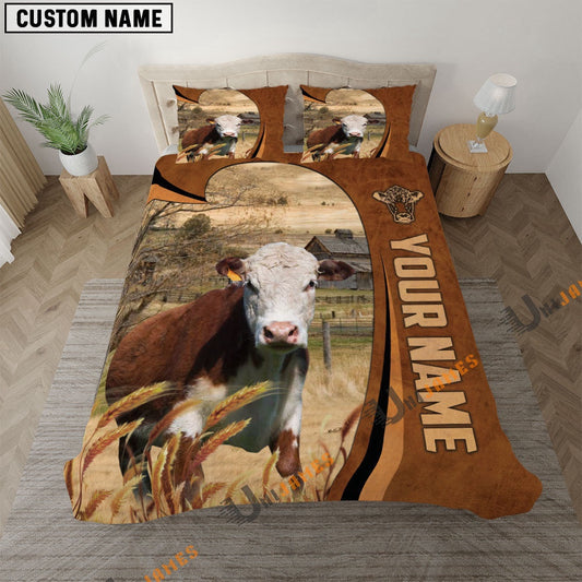 Hereford Premium Brown Pattern Bedding Set, Farm Bedding Set, Farmhouse Bedding Set