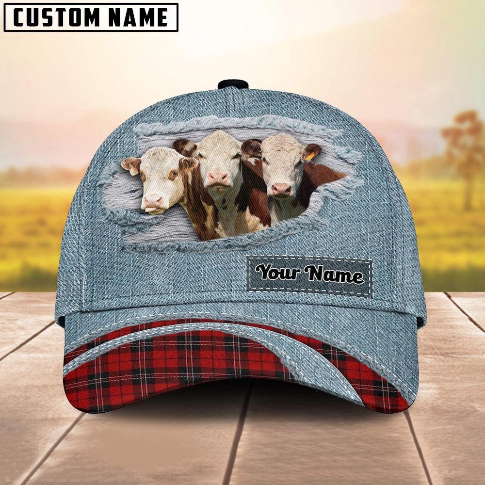 Hereford Red Caro And Jeans Pattern Customized Name Cap, Farmer Cap, Cap For Farmers, Best Farm Hat, Farm Use Hat