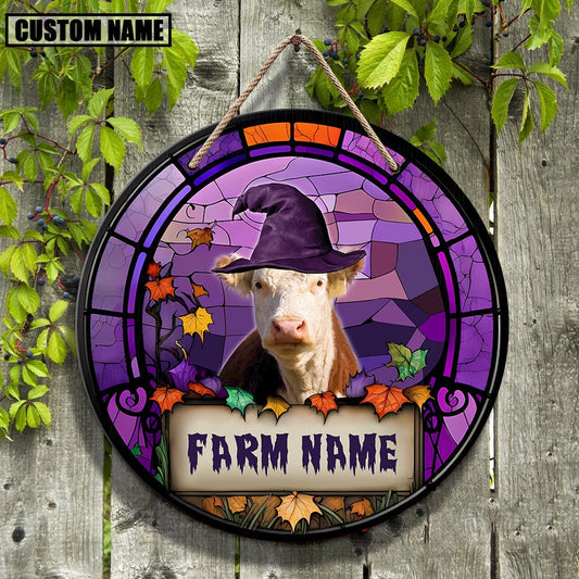 Hereford Stained Glass Effect Happy Halloween Wooden Sign, Farm Wood Sign, Farm House Wood Signs