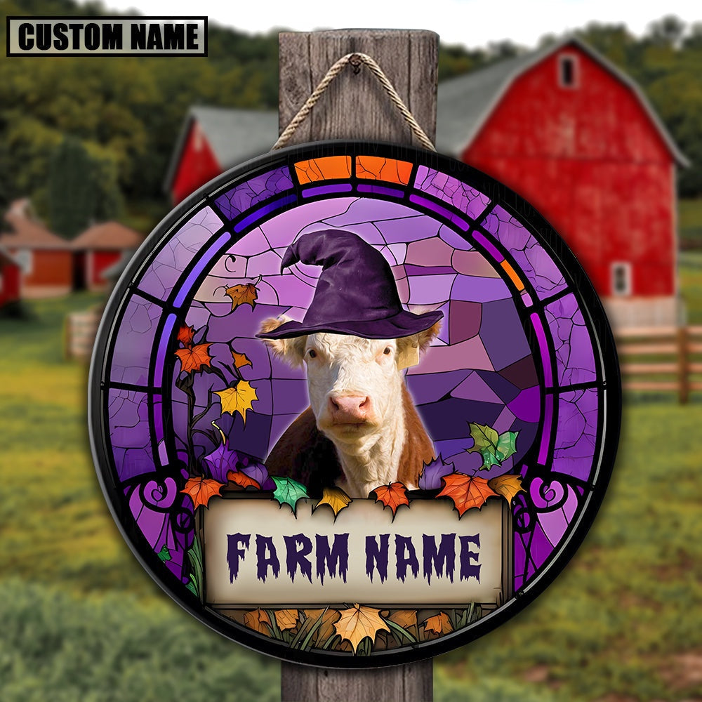 Hereford Stained Glass Effect Happy Halloween Wooden Sign, Farm Wood Sign, Farm House Wood Signs