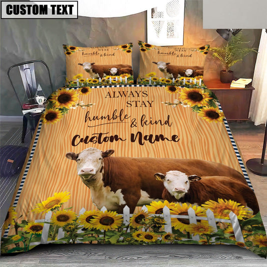 Hereford Stay Humble And Kind Custom Name Bedding Set, Farm Bedding Set, Farmhouse Bedding Set