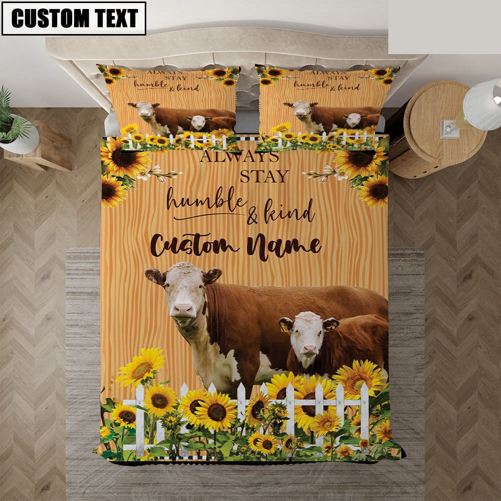 Hereford Stay Humble And Kind Custom Name Bedding Set, Farm Bedding Set, Farmhouse Bedding Set