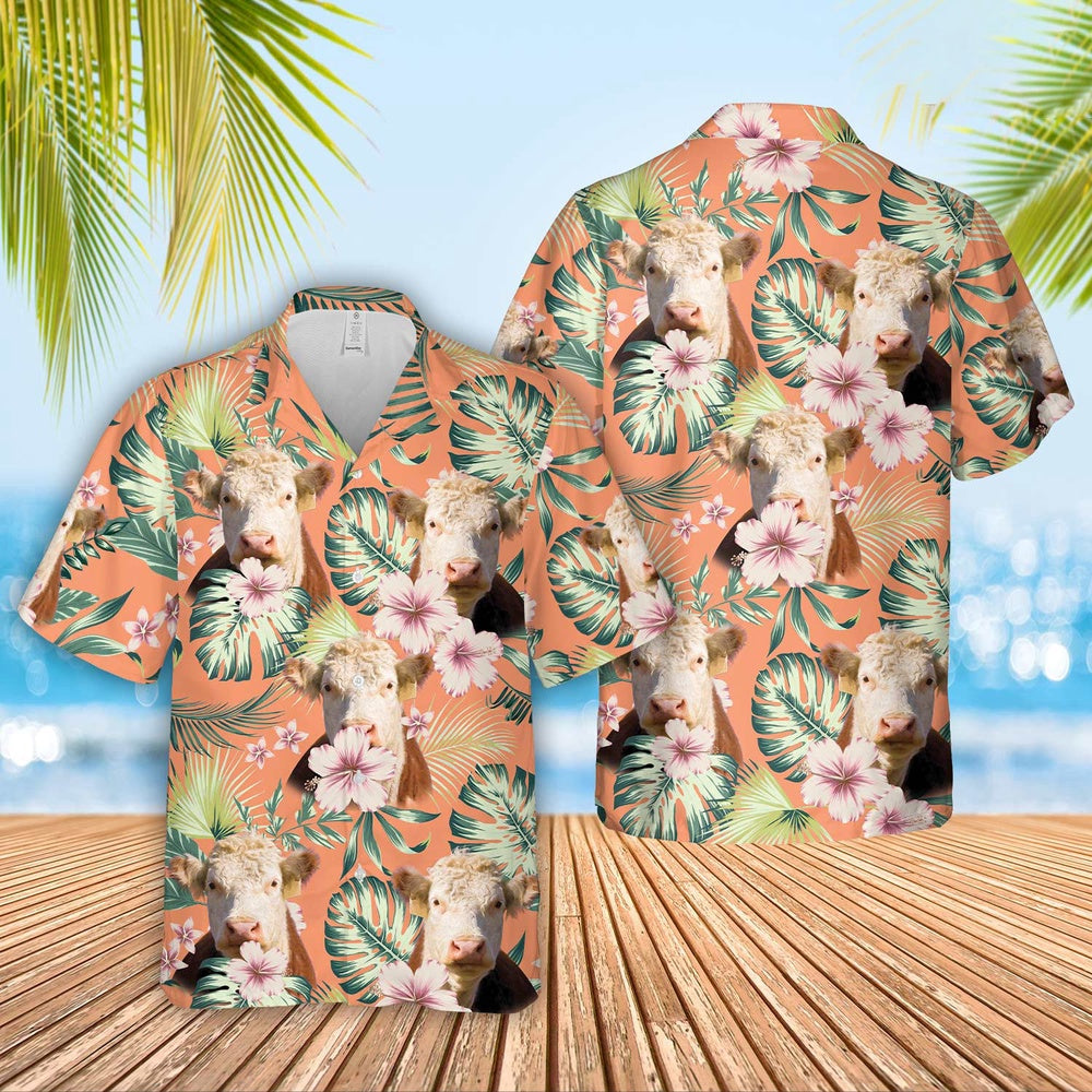 Hereford Summer Happiness Floral Farm Hawaiian Shirt, Farm Hawaiian Shirt, Farmer Hawaii