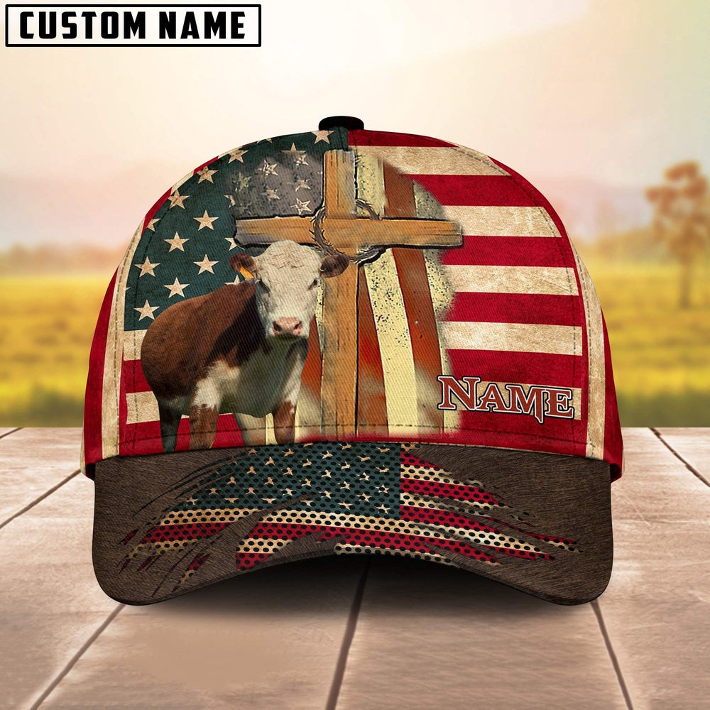 Hereford USA Flag Customized Name Cap, Farmer Cap, Cap For Farmers, Best Farm Hat, Farm Use Hat
