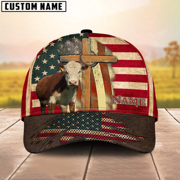 Hereford USA Flag Customized Name Cap, Farmer Cap, Cap For Farmers, Best Farm Hat, Farm Use Hat