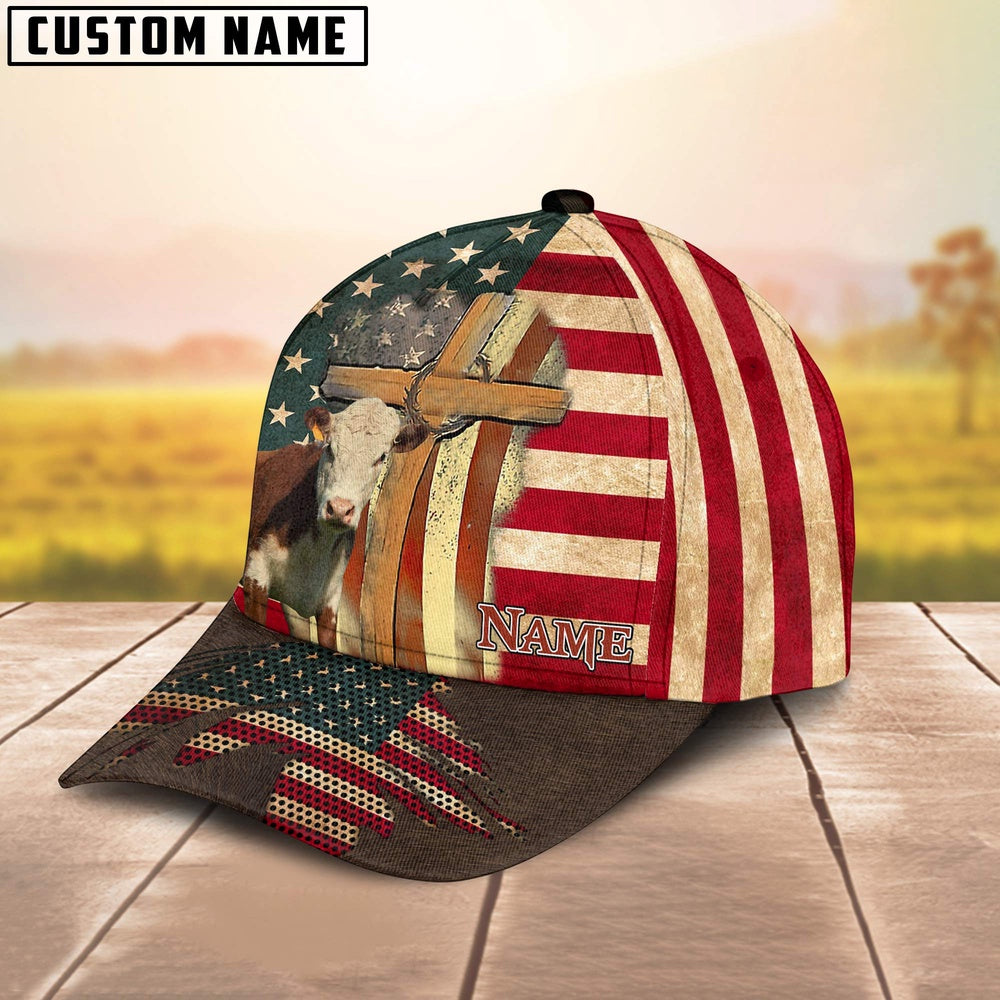 Hereford USA Flag Customized Name Cap, Farmer Cap, Cap For Farmers, Best Farm Hat, Farm Use Hat