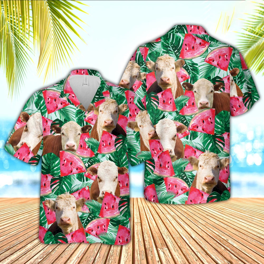 Hereford Watermelon 3D Hawaiian Shirt, Farm Hawaiian Shirt, Farmer Hawaii